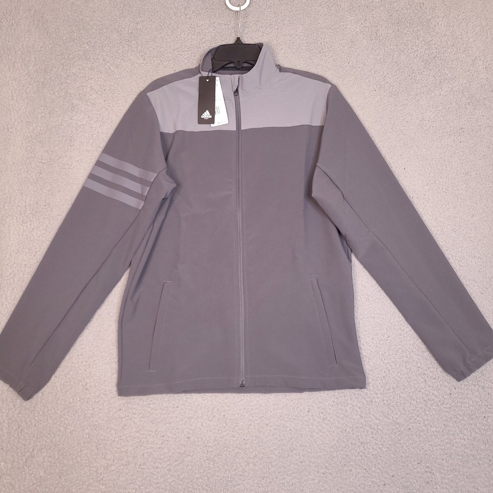 Adidas Golf Rain Jacket Men Small Gray Full Zip Performance Windbreaker A267 NEW